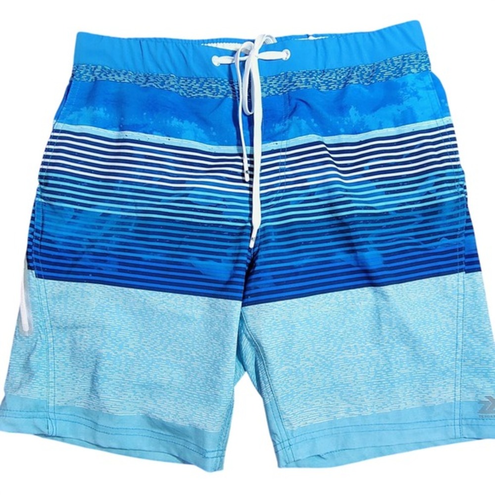 ZeroXposur Mens Swim‎ Trunks Size M Blue Stripe Board Shorts Zip Pocket